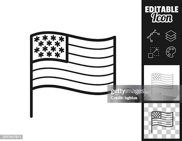 united states flag on pole. icon for design. easily editable - flag raising stock illustrations