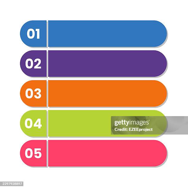 colorful numbered list bars infographic template. template step chart bars. blank numbered banner ribbons for infographic design. gradient list steps template - presentation slides stock illustrations
