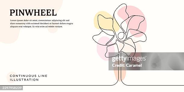 pinwheel single line illustration - paper windmill stock illustrations