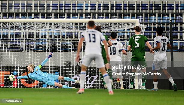 Serbia , Serbia - 4 October 2026; Republic of Ireland goalkeeper Caoimhín Kelleher makes a save from a shot by Liel Abada of Israel, not pictured,...