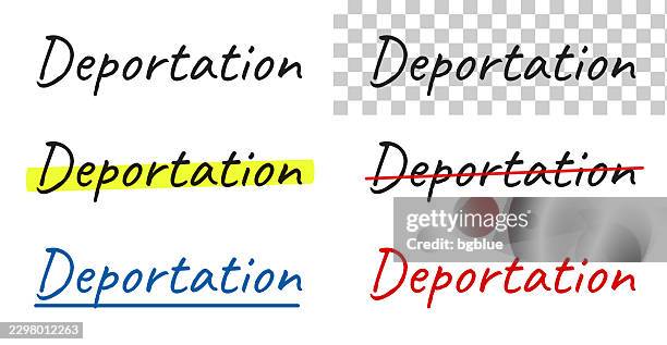 deportation - handwritten text, highlighted, crossed out, underlined on blank background - eviction stock illustrations