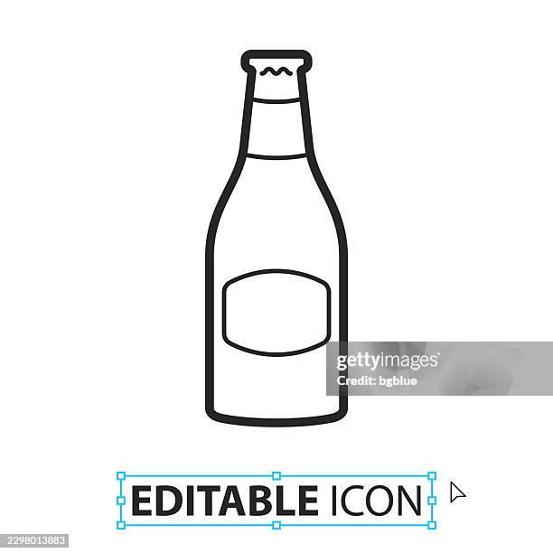 beer bottle - line editable icon on white background - cider stock illustrations