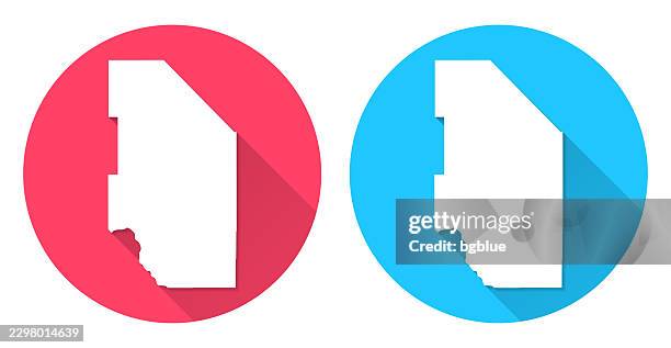 ada county, idaho map. round icon with long shadow on red or blue background - ada stock illustrations