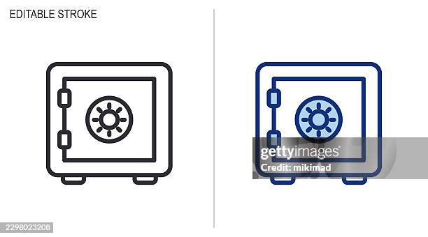 safe icon set – editable stroke vector showing vault with lock representing security, protection, finance and data safety concepts. vector illustration. eps10 - term deposit stock illustrations