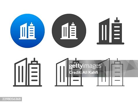 Skyscraper icons. Editable stroke. Line and glyph solid style series icons Skyscraper icons. Editable stroke. Line and glyph solid style series icons