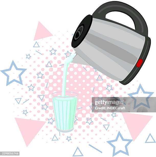 electric kettle with water - making tea stock illustrations