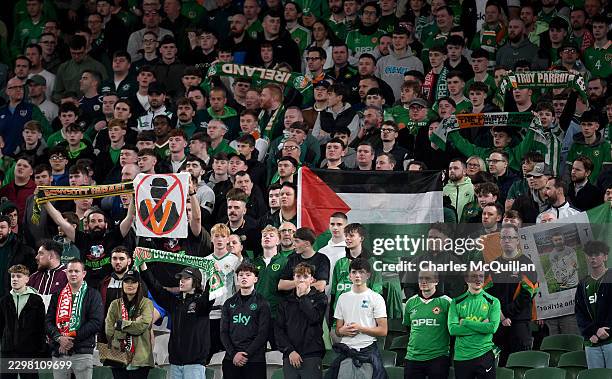 Republic of Ireland fans display a Palestine flag in the stands in protest of Israel during the UEFA Nations League 2026/27 group phase match between...