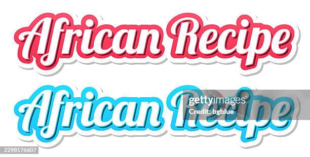 african recipe - 3d text in red and blue on white background - cookbook template stock illustrations