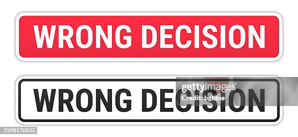 wrong decision - red and black labels on white background - wrong way stock illustrations