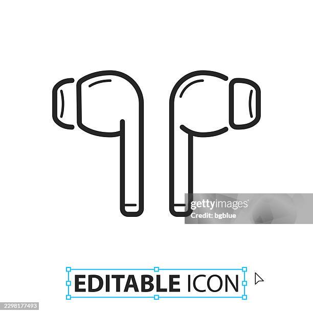 wireless earphones - line editable icon on white background - wireless earbuds stock illustrations