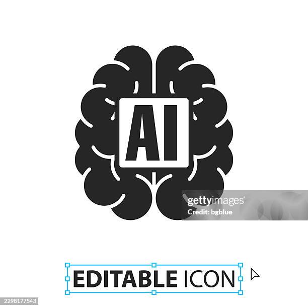 human brain with artificial intelligence ai - editable icon on white background - artificial intelligence brain flat stock illustrations