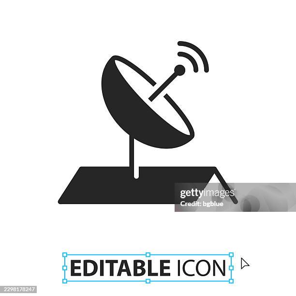 satellite dish on roof - editable icon on white background - data cable isolated stock illustrations