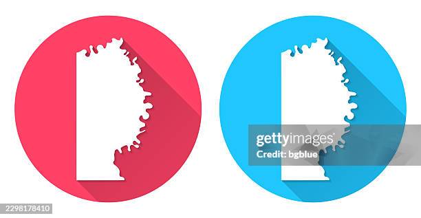 miller county, arkansas map. round icon with long shadow on red or blue background - miller stock illustrations
