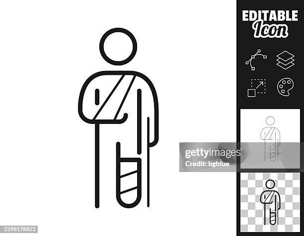 person with broken arm and leg. icon for design. easily editable - broken arm stock illustrations