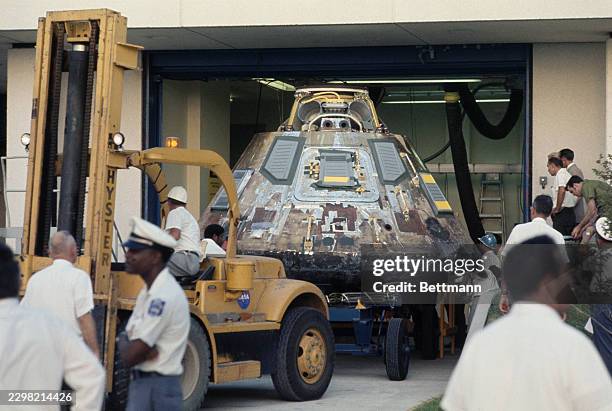The Apollo 11 Command Module is delivered to the Space Center in Houston, Texas, July 30th 1969. The capsule, which carried astronauts Neil...