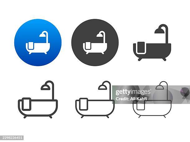 bathtub icons. editable stroke. line and glyph solid style series icons - pool cleaning stock illustrations