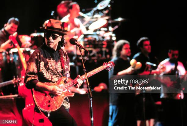 Santana performing with members of Ozomatli at Shoreline Amphitheater in Mountain View Calif. On August 15th, 1999. Image By: Tim...