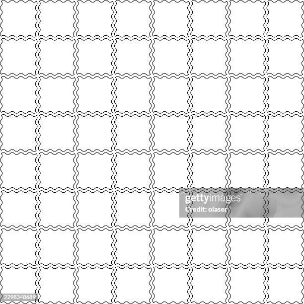 a repeating black wavy-line grid of square frames on a white background, creating a clean decorative border pattern with a simple, orderly layout. - tangle pattern stock illustrations