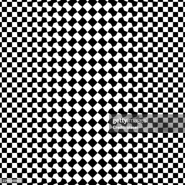 black and white checkered pattern with a warped central band creating a rippling, woven appearance across the surface. - tangle pattern stock illustrations