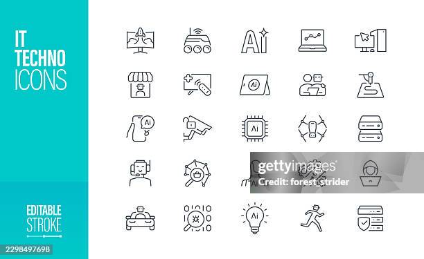 it technology line icon set - editable stroke - natural language processing stock illustrations