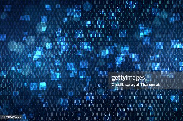 abstract blue digital background with binary code stream and glowing lights, artificial intelligence and data conceptcyber space background with futuristic binary code and digital matrix texture for tech conceptbinary code digital technology background - network connection plug socket stock pictures, royalty-free photos & images