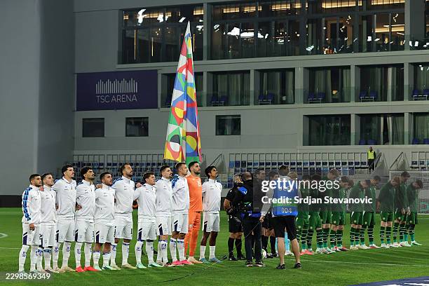 Players of both teams line up for the national anthems before the UEFA Nations League 2026/27 group phase match between Republic of Ireland and...