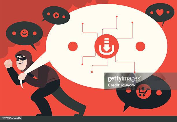 hacker pulling speech bubble and cheering - excited computer stock illustrations