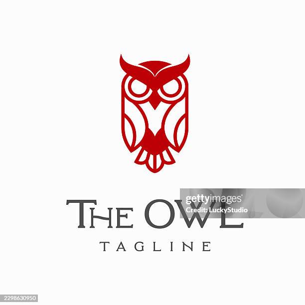 owl logo symbol vector illustration design, iconic owl logo symbol stock illustration - college crest stock illustrations