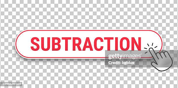 subtraction - 3d click web button with hand cursor on blank background - finger pushing button stock illustrations