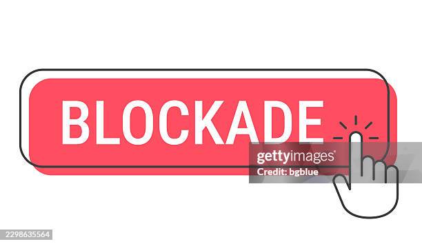 blockade - click button with hand cursor on white background - digital roadblock stock illustrations