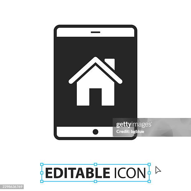 tablet pc with smart home - editable icon on white background - using tablet home stock illustrations