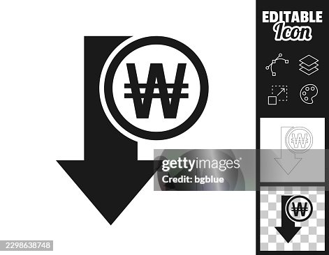 South Korean won value decrease. Icon for design. Easily editable South Korean won value decrease. Icon for design. Easily editable