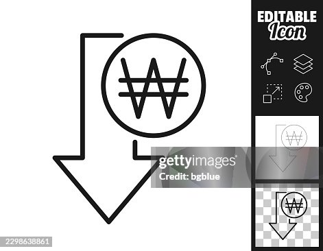 South Korean won value decrease. Icon for design. Easily editable South Korean won value decrease. Icon for design. Easily editable