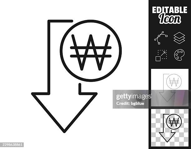 south korean won value decrease. icon for design. easily editable - depreciation stock illustrations