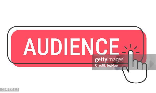 audience - click button with hand cursor on white background - pushing through crowd stock illustrations