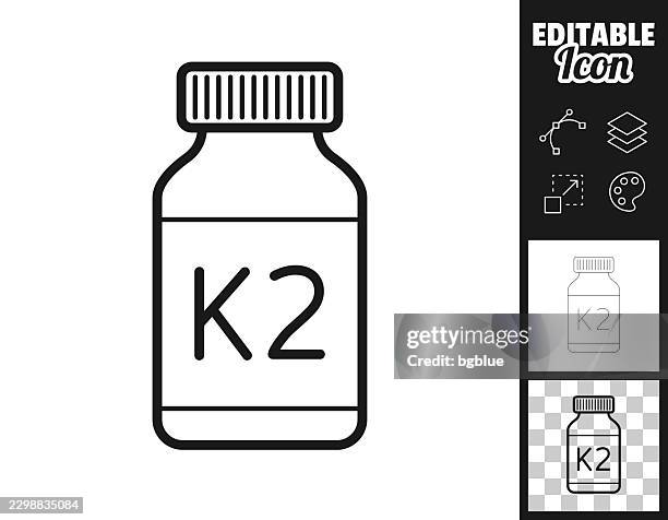 vitamin k2 supplement bottle. icon for design. easily editable - plastic container isolated stock illustrations