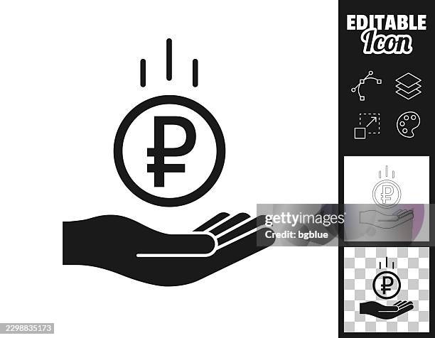 russian ruble coin dropping into hand. icon for design. easily editable - reimbursement stock illustrations