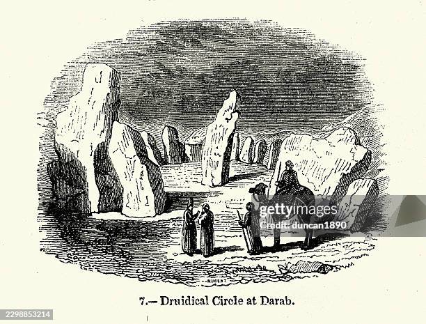 druidical circle at darab, darabgard iran, vintage illustration 19th century - stone circle stock illustrations
