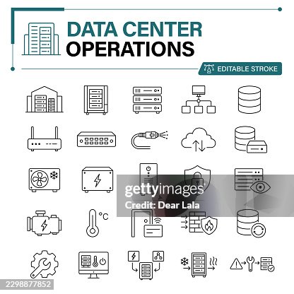 Data Center Operations Editable Stroke Line Icon Set – Servers, Network, Power, Cooling and Security Data Center Operations Editable Stroke Line Icon Set – Servers, Network, Power, Cooling and Security
