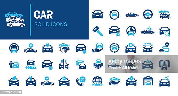 car glyph solid icons. containing vehicle, dealer, automobile solid icons collection. vector illustration. perfect pixel on clean white background - mechanic customer stock illustrations