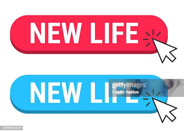 new life - red and blue buttons with cursor on white background - restart button stock illustrations