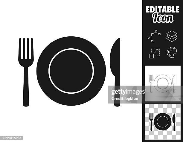 plate with fork and knife. icon for design. easily editable - setting the table stock illustrations
