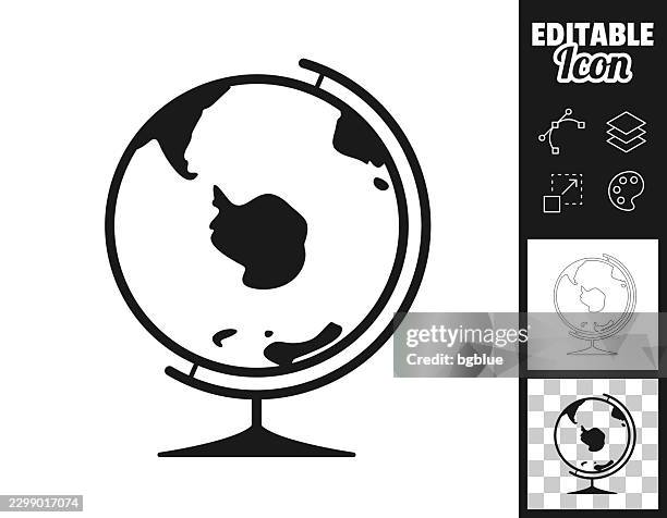 globe on stand with antarctica. icon for design. easily editable - school project stock illustrations