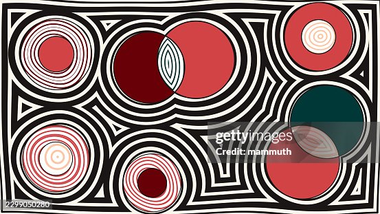 Abstract circles pattern intersecting with flowing linear outlines, modern geometric art style Abstract circles pattern intersecting with flowing linear outlines, modern geometric art style