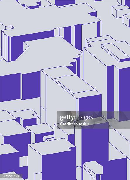 overlook purple 3d architecture model abstract pattern background - office cubes stock illustrations