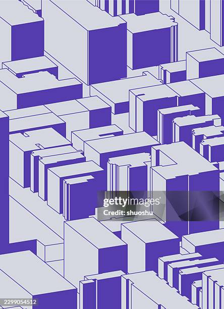 overlook purple 3d architecture model abstract pattern background - office cubes stock illustrations