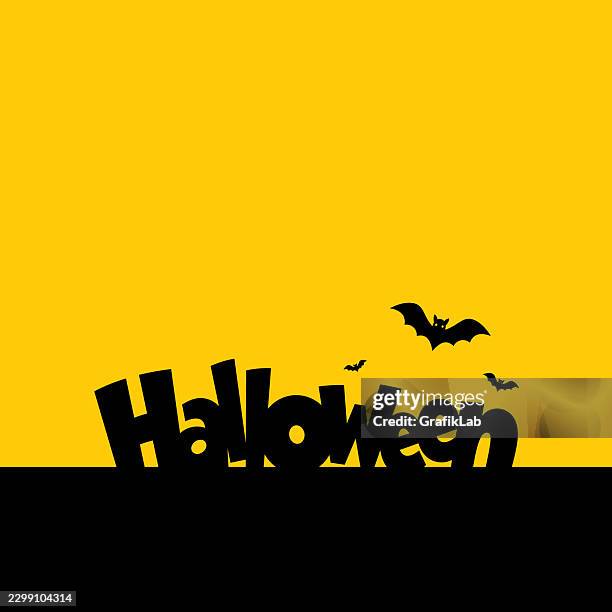 halloween text with bats on yellow and black background - fly poster blank stock illustrations