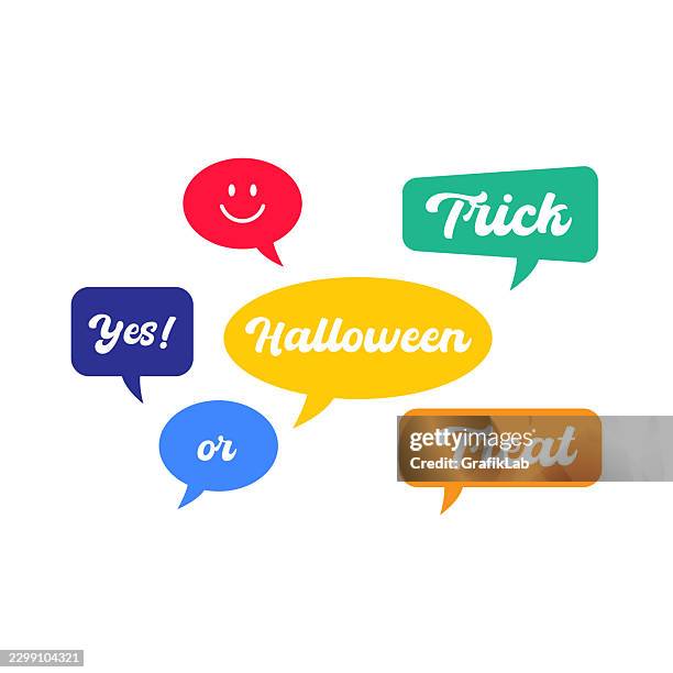 halloween trick or treat speech bubbles vector illustration - text box vector stock illustrations