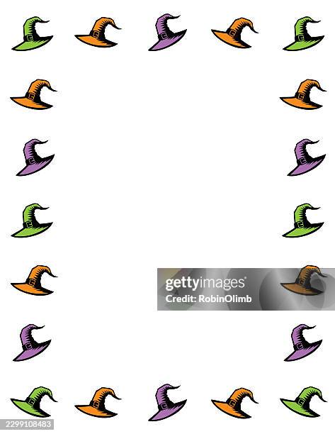 witch hats frame - magic hat white background stock illustrations