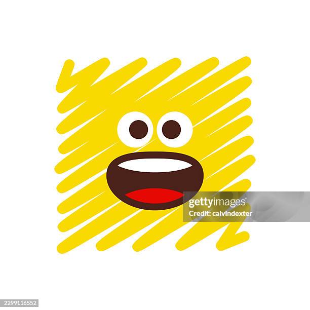 happy emoji square shape and scribble style drawing - customer feedback stock illustrations